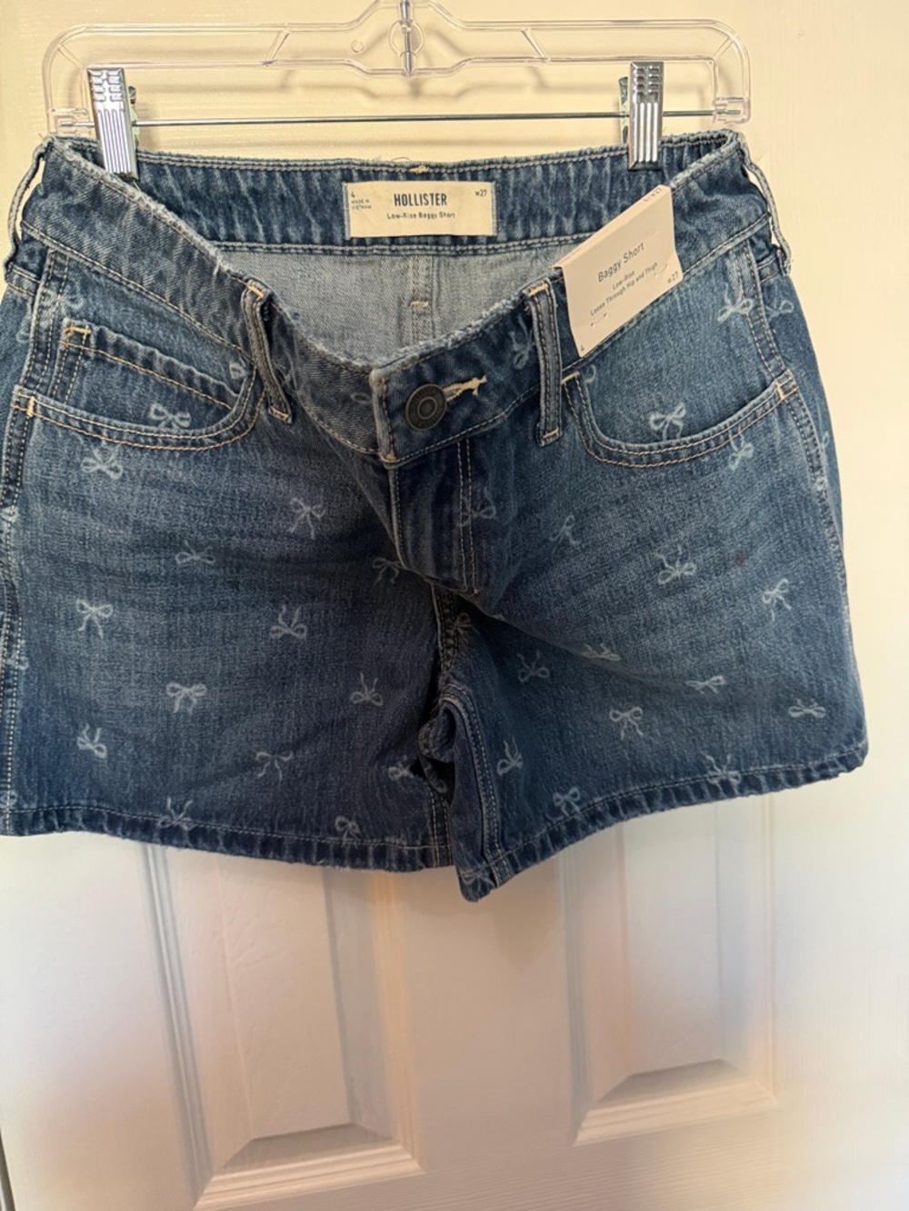 Hollister Light Blue Bow-Print Denim Shorts